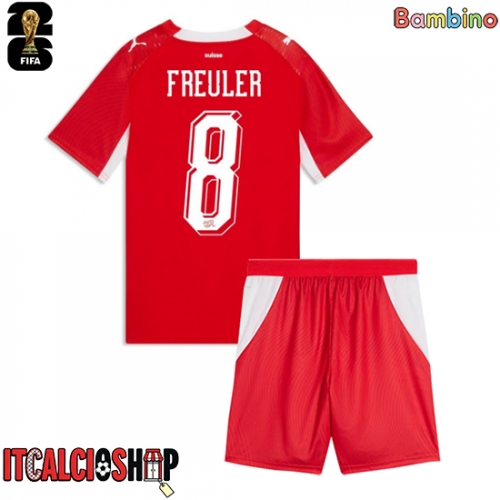 Svizzera Remo Freuler #8 Prima Maglia Bambino Mondiali 2026 Manica Corta (+ Pantaloni corti)